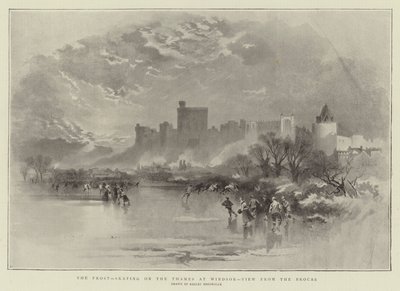 La helada, patinaje en el Támesis en Windsor, vista desde el Brocas de Keeley Halswelle