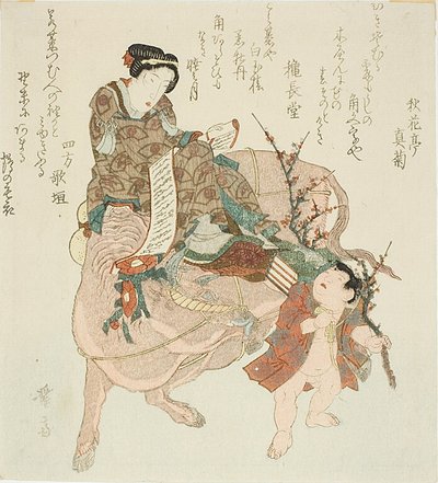 Chica montada en un buey de Keisai Eisen