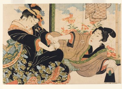 Amantes junto a una pantalla pintada, 1815-25 de Keisai Eisen
