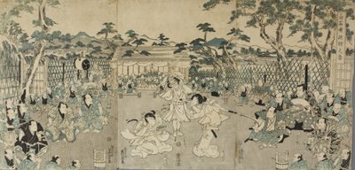 Hermanas vengando la muerte de su padre; de la obra de kabuki «Shiraishi» de Keisai Eisen