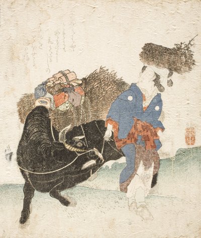 Mujer de Ohara guiando un buey cargado de Keisai Eisen
