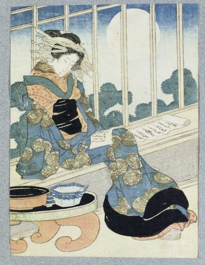 Dama Japonesa Leyendo a la Luz de la Luna de Keisai Yeisen