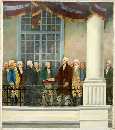Inauguración de George Washington en el Federal Hall, Nueva York de Keith Shaw Williams