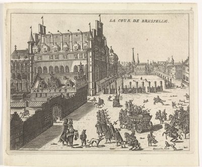 Vista de la corte de Bruselas, 1673. La cour de Brusselle (título sobre objeto) de Kemnitz