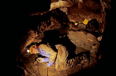 Quiénes fueron los primeros americanos, Timothy Heaton, excavando, Cueva de las Rodillas, Príncipe..., 2008 (foto) de Kenneth Garrett