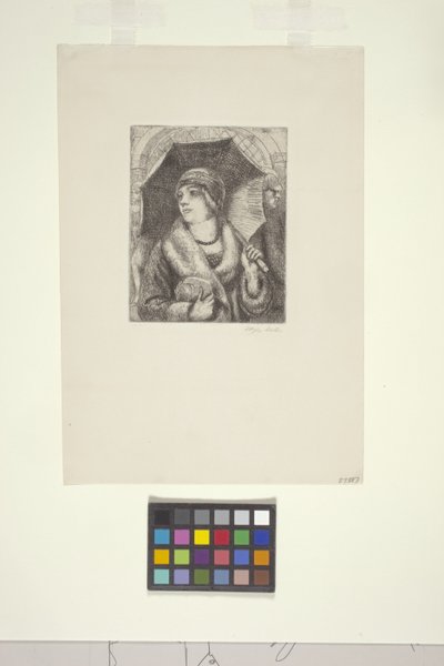 Compradora con paraguas (grabado) de Kenneth Hayes Miller