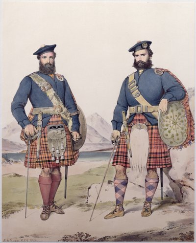 Dos hombres con vestimenta de las Tierras Altas, grabado por Vincent Brooks, 1868 de Kenneth Macleay