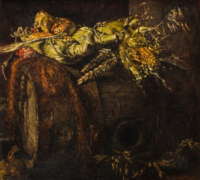 Barril viejo y mazorcas de maíz de Kenneth Newton