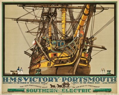 H.M.S. Victory, Portsmouth, cartel publicitario de Southern Electric Railways de Kenneth Shoesmith