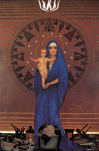Virgen del Atlántico, salón de clase de cabina, transatlántico Queen Mary, c.1934 (óleo sobre pan de oro) de Kenneth Shoesmith