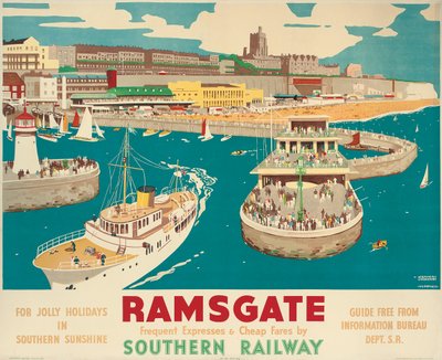 Un cartel del Ferrocarril del Sur que anuncia Ramsgate de Kenneth Shoesmith and Verney L. Danvers