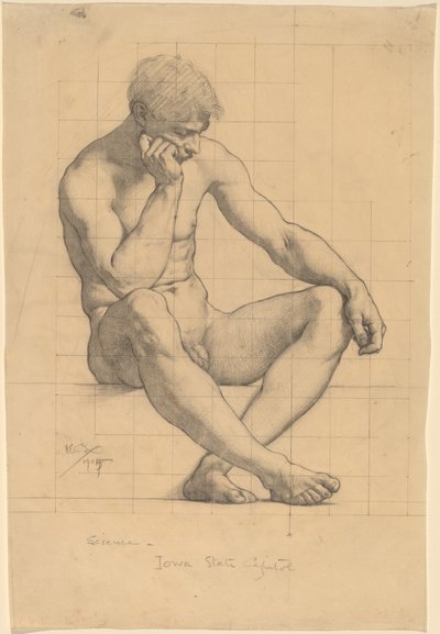 Desnudo masculino sentado: Estudio para "Ciencia" - Capitolio del Estado de Iowa de Kenyon Cox