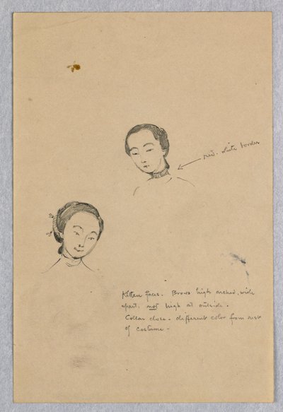 Boceto de Dos Cabezas Femeninas para Figura China en "El Matrimonio del Atlántico y el Pacífico," Mural en el Capitolio del Estado de Wisconsin, Madison, WI de Kenyon Cox
