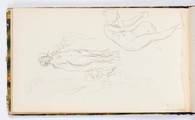 Página de cuaderno de bocetos: Dos figuras femeninas desnudas de Kenyon Cox