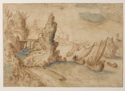Escena costera imaginaria con barcos de pesca, 1575-1633 de Kerstiaen de Keuninck