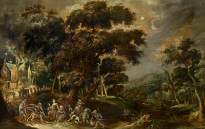 Paisaje con la Tentación de San Antonio el Grande de Egipto (óleo sobre tabla) de Kerstiaen de Keuninck