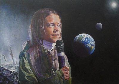 Greta Speaks Out (¡Despierta Humanidad!), 2022 (pintura) de Kevin Parrish