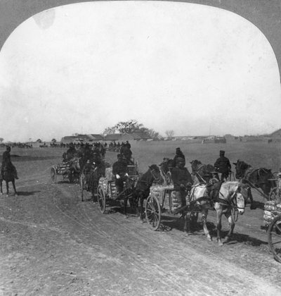 Tren de transporte militar japonés, Manchuria, 1906 de Keystone View Company