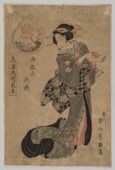Cortesana con Taza de Sake y Pergamino, 1787-1867 de Kikugawa Eizan
