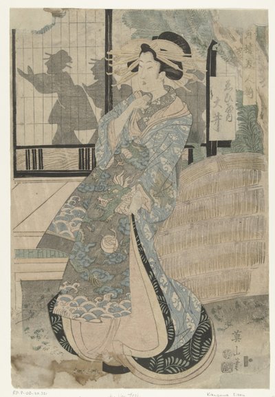 Courtisane Oi de la casa Ebiya
Ebiya uchi Oi (título en el objeto)
Serie de bellezas de las casas de recreo (título de la serie)
Seiro bijin soroi (título de la serie en el objeto) de Kikugawa Eizan