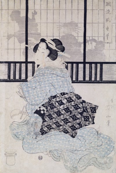 Una Cortesana con un Shamisen (xilografía en color) de Kikukawa Eizan