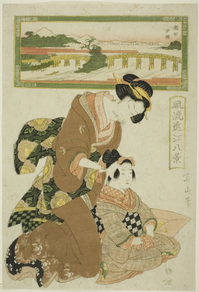 Brillo Vespertino en Seta (Seta sekisho), de la serie "Ocho Vistas de Omi a la Moda (Furyu Omi hakkei)" de Kikukawa Eizan