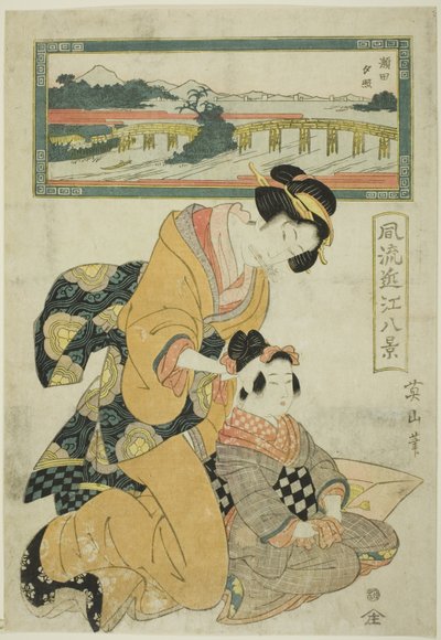 Resplandor vespertino en Seta (Seta sekisho), de la serie "Ocho vistas de Omi a la moda (Furyu Omi hakkei)" de Kikukawa Eizan