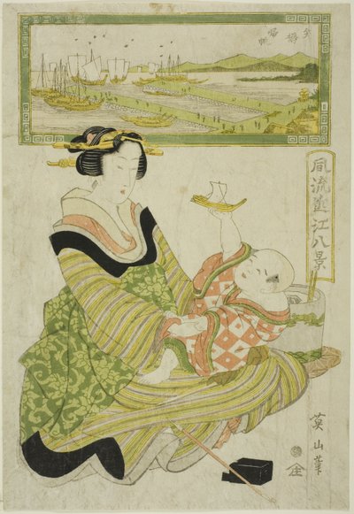 Velas de regreso en Yabase, de la serie "Ocho vistas de Omi a la moda" de Kikukawa Eizan