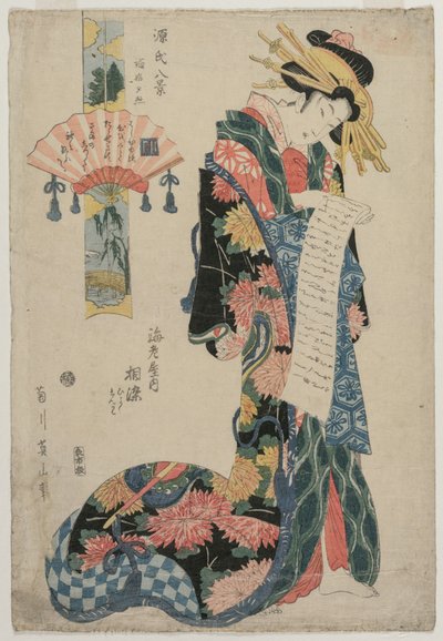La cortesana Aizome del Ebiya (De la serie Ocho vistas del cuento de Genji) de Kikukawa Eizan