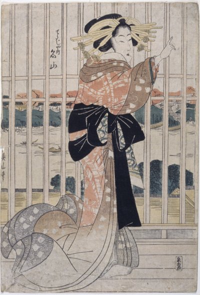 La cortesana Meizan de la Ch?jiya (xilografía en color) de Kikukawa Eizan