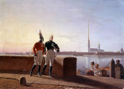 El zar ruso Alejandro I (1777-1825) y su hermano Constantino al borde del Neva Pintura de Kil (siglo XIX) Museo del Hermitage, San Petersburgo de Kil