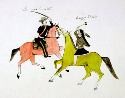Conflicto entre el General George Custer y Caballo Loco, indio Sioux Dakota de Kills Two