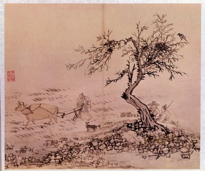 Art coreen: escena de arado. Grabados de Kim Hong-do (Kim Hong Do) o Danwon (1745-ca. 1806) de Kim Hong Do