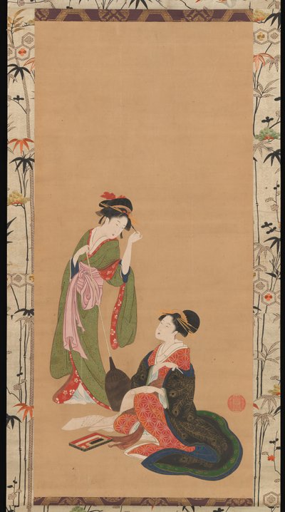 Cortesanas parodiando a Kanzan y Jittoku, finales del siglo XVIII-principios del siglo XIX de Kinpusha Toyomaro
