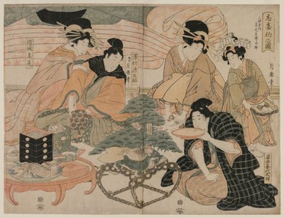 Imagen de la primera visita a los barrios de placer de Kitagawa Tsukimaro
