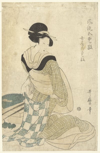 encanto del hogar Nyobo no aiko (título sobre objeto) Cinco amuletos elegantes (título de la serie) Furyu goaiko (título de la serie sobre el objeto) de Kitagawa Utamaro (attributed to)