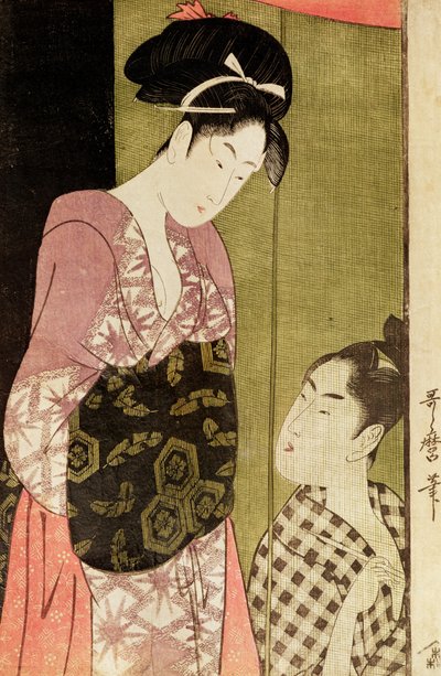 Un Hombre Pintando a una Mujer de Kitagawa Utamaro