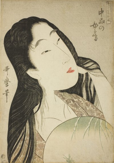 Una Esposa de Rango Medio (Chubon no nyobo), de la serie "Guía de Estilos Femeninos Contemporáneos (Tosei onna fuzoku tsu)". de Kitagawa Utamaro
