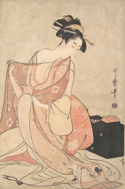 Una mujer y un gato, ca. 1793-94 de Kitagawa Utamaro
