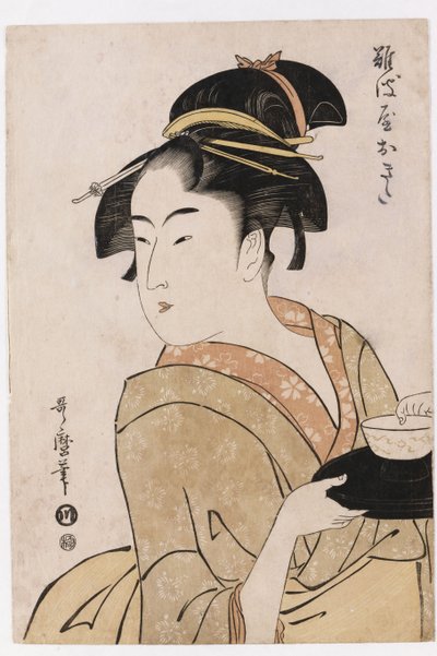 Retrato busto de la camarera Okita de la casa de té Naniwaya de Kitagawa Utamaro