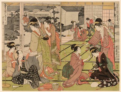 Acto once de la serie "El drama Chushingura parodiado por famosas bellezas (Komei bijin mitate Chushingura Junimai Kuzuki)" de Kitagawa Utamaro
