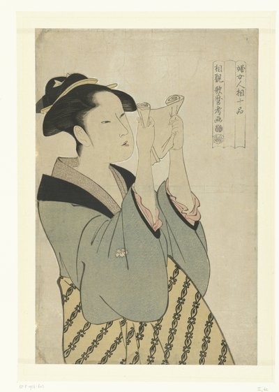 mujer leyendo carta Diez aspectos de los rasgos faciales femeninos (título de la serie) Fujo ninso juppin (título de la serie sobre el objeto) de Kitagawa Utamaro