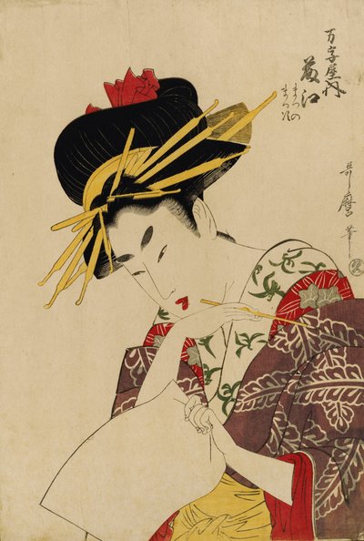 Retrato busto de la cortesana, Fijie de Manjiya de Kitagawa Utamaro