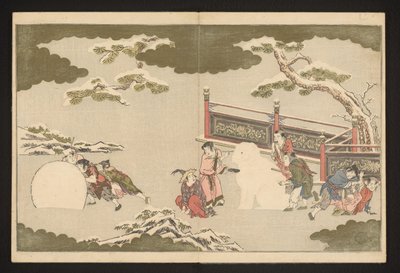 Niños chinos jugando en la nieve de Kitagawa Utamaro