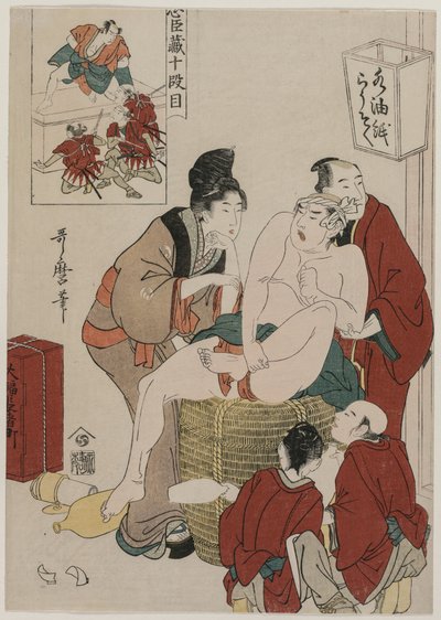 Chushingura: Acto X de El almacén de la lealtad de Kitagawa Utamaro