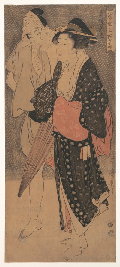Pareja en una ducha vespertina, c. 1800 de Kitagawa Utamaro