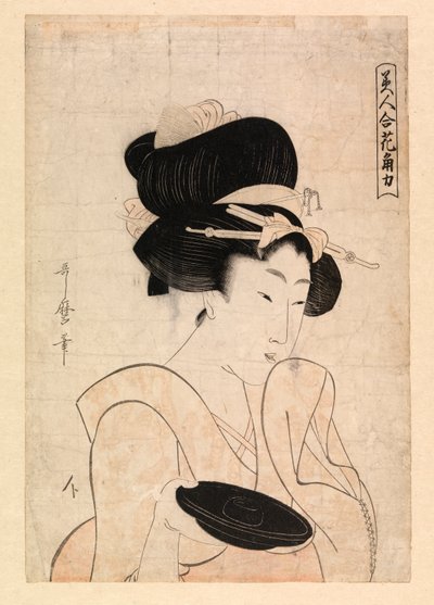 Cortesana sosteniendo una copa de sake, c.1790-1806 (xilografía en color) de Kitagawa Utamaro