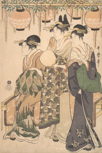 Cortesanas bajo una pérgola de glicinas de Kitagawa Utamaro