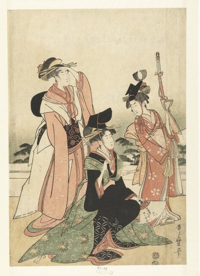 Cortesana imitando a un cortesano. de Kitagawa Utamaro