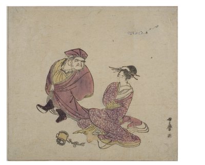 Daikoku (de pie) en conversación con una dama sentada, c.1758-1806 de Kitagawa Utamaro